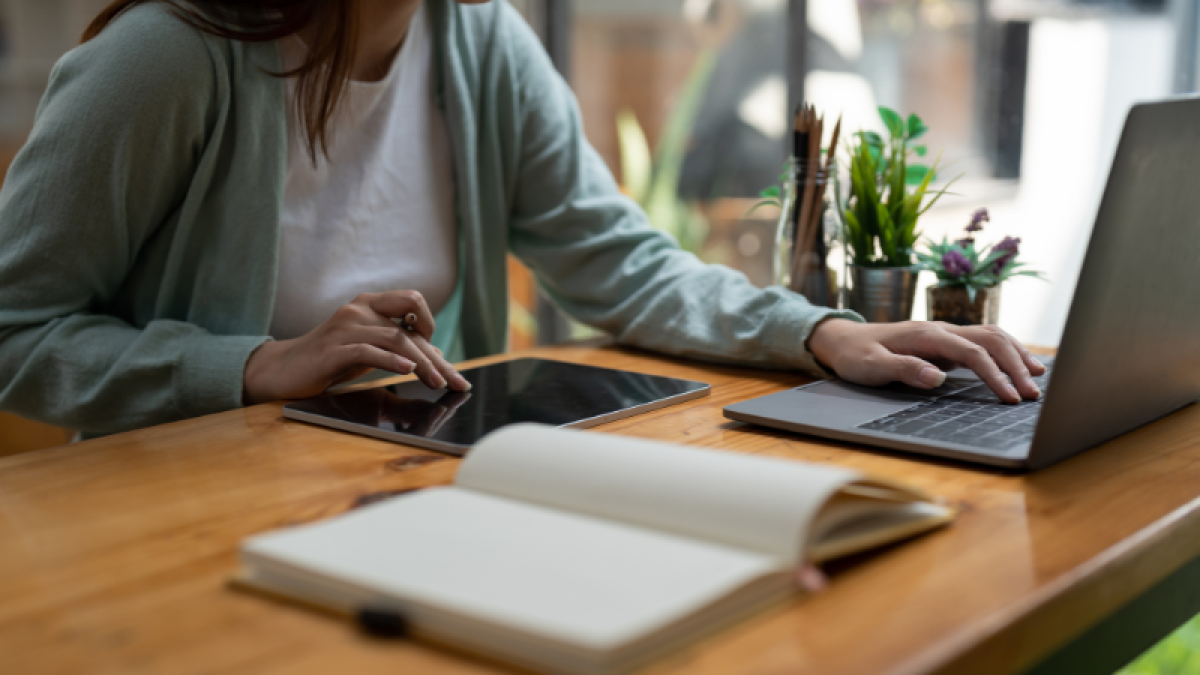 Woman learning on laptop